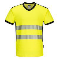 T-shirt ostrzegawczy PW3 z dekoltem w szpic, czarny/pomarańczowy