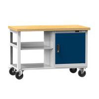 Mobilne stoły warsztatowe PPS Multiplex, 81 x 120 x 70 cm, 2 półki i szafka, buk