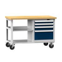 Mobilne stoły warsztatowe PPS Multiplex, 81 x 120 x 70 cm, 4 szuflady i 2 półki, buk