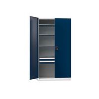 Metalowe szafki warsztatowe SK1, 1950 x 1044 x 625 mm, 4 półki i 2 szuflady, szare