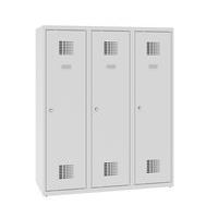 Niższe szafki szatniowe szkolne, 3 słupki, 400 mm, zamek cylindryczny ryglowany w trzech punktach