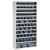 Regały metalowe z przegrodą Manutan Expert, 198 x 100 x 20 - 40 cm, 12 półek