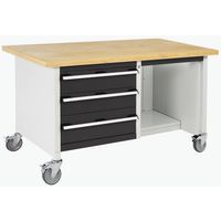 Mobilny stół warsztatowy Bott Cubio Storage, 84 x 150 x 75 cm, 3 szuflady, półki, multipleks/linoleum