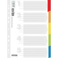 Przekładki OFFICE PRODUCTS, karton, A4, 227x297mm, 5 kart, lam. indeks, mix kolorów