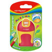 Temperówka KEYROAD Soft Touch, plastikowa, podwójna, ostrzenie zaokrąglone, blister, mix kolorów