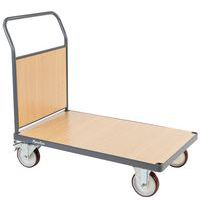 Wózki platformowe z uchwytem z drewnianymi ściankami Manutan Expert, do 500 kg, koła PU
