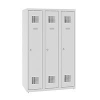 Niższe szafki szatniowe szkolne, 3 słupki, 300 mm, zamek cylindryczny