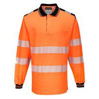 Koszulka ostrzegawcza polo PW3 z długim rękawem, czarny/pomarańczowy