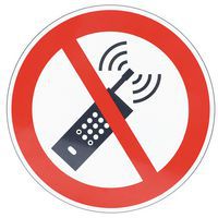 Znak zakazu Manutan Expert - Zakaz używania telefonów komórkowych, aluminium, 300 mm