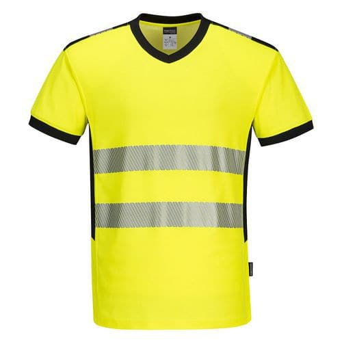 T-shirt ostrzegawczy PW3 z dekoltem w szpic, czarny/żółty