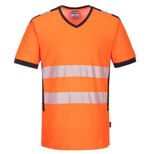 T-shirt ostrzegawczy PW3 z dekoltem w szpic, czarny/pomarańczowy
