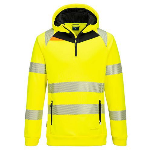 Bluza ostrzegawcza z kapturem DX4 i zamkiem 1/4, czarny/żółty