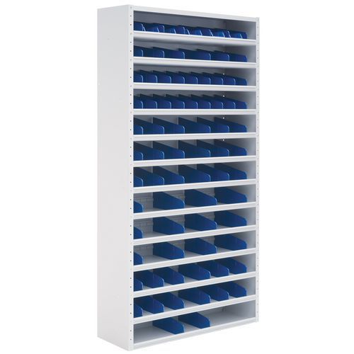 Regały metalowe z przegrodą Manutan Expert, 198 x 100 x 20 - 40 cm, 12 półek, szare
