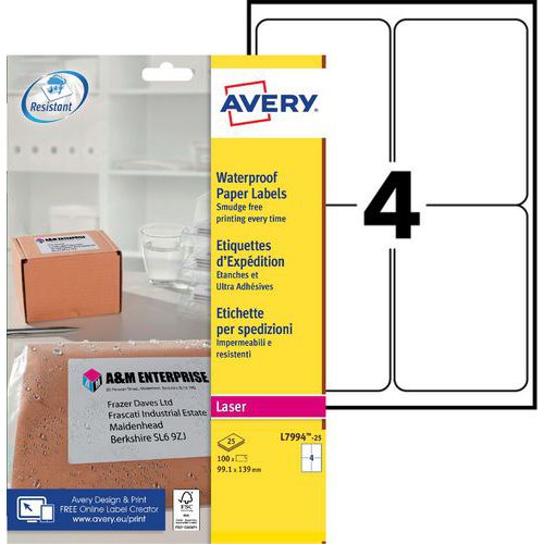 Etykiety samoprzylepne Avery, wodoodporne