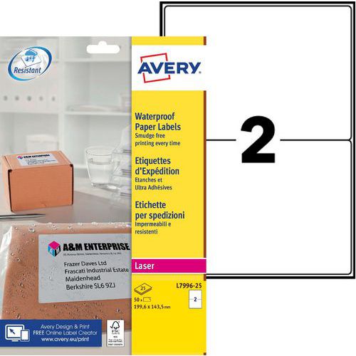 Etykiety samoprzylepne Avery, wodoodporne
