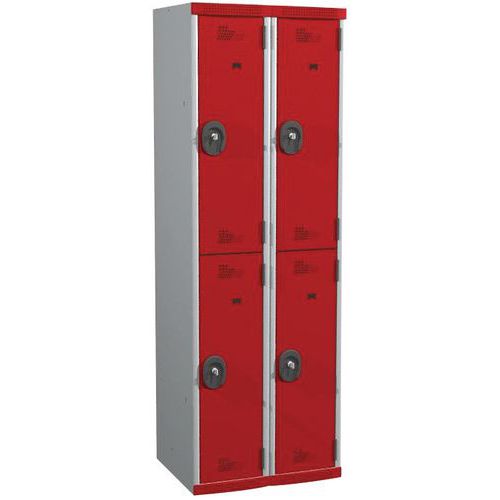 Szafy szatniowe Acial, o konstrukcji spawanej, 2 słupki, 4 boksy, 300 mm, zamek cylindryczny Szafy szatniowe Acial, o konstrukcji spawanej, 2 słupki, 4 boksy, 300 mm, zamek cylindryczny