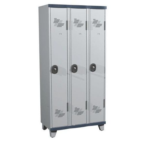 Szafy szatniowe Acial, o konstrukcji spawanej, 3 przedziały, 300 mm, na nóżkach, zamek cylindryczny Szafy szatniowe Acial, o konstrukcji spawanej, 3 przedziały, 300 mm, na nóżkach, zamek cylindryczny