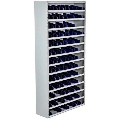 Regały metalowe z przegrodą Manutan Expert, 198 x 100 x 20 - 40 cm, 12 półek, szare
