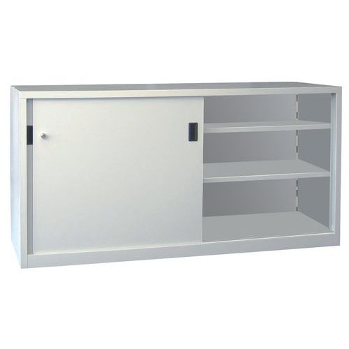 Niskie metalowe szafy aktowe Manutan Expert z drzwiami przesuwnymi, 160 x 105 x 45 cm