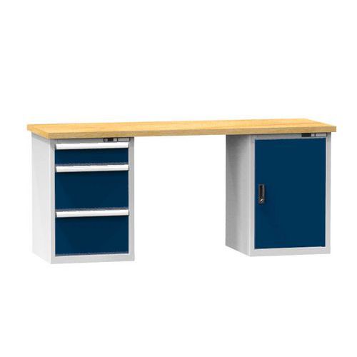 Stoły warsztatowe Kombi z szafką, 88 x 200 x 80 cm, 3 szuflady, buk Stoły warsztatowe Kombi z szafką, 88 x 200 x 80 cm, 3 szuflady, buk