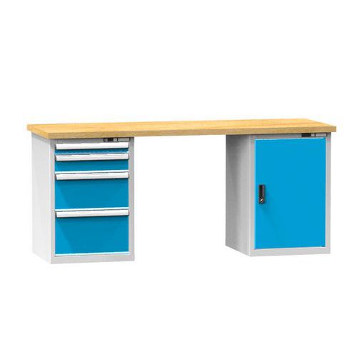 Stoły warsztatowe Kombi Multiplex z szafką, 88 x 150 x 70 cm, 4 szuflady, buk