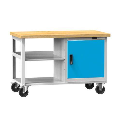 Mobilne stoły warsztatowe PPS Multiplex, 81 x 120 x 70 cm, 2 półki i szafka, buk