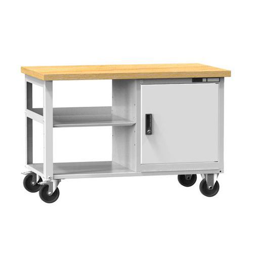 Mobilne stoły warsztatowe PPS Multiplex, 81 x 120 x 70 cm, 2 półki i szafka, buk