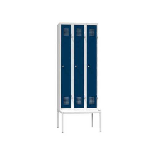 Szafa metalowa na ławce, 3-drzwiowa, 750 x 500 x 2080 mm