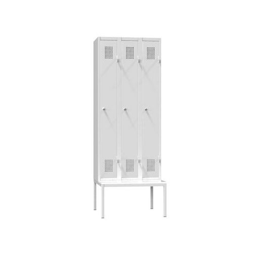 Szafa metalowa na ławce, 3 przegrody, 2080 x 900 x 500 mm, szara