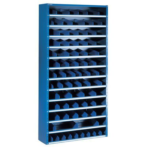 Regały metalowe z przegrodą Manutan Expert, 198 x 100 x 20 - 40 cm, 12 półek, niebieskie