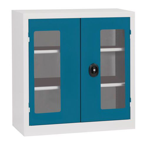 Metalowe szafy warsztatowe Acial, 100 x 100 x 50 – 62 cm, przeszklone drzwi