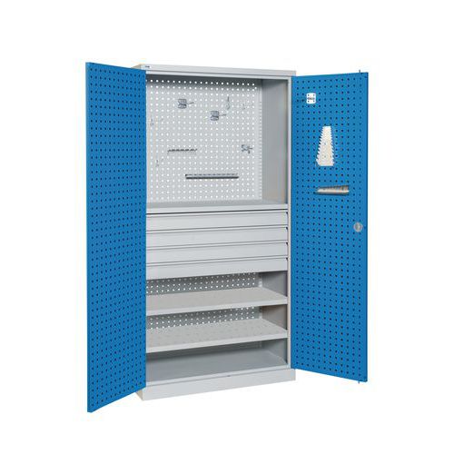 Szafy warsztatowe metalowe Sofame, 195 x 100 x 45 cm, szara/niebieska