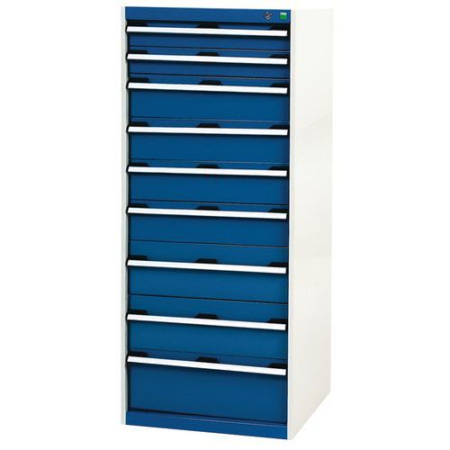 Warsztatowe szafki z szufladami Bott Cubio, 160 x 65 x 52,5-75 cm, 9 szuflad