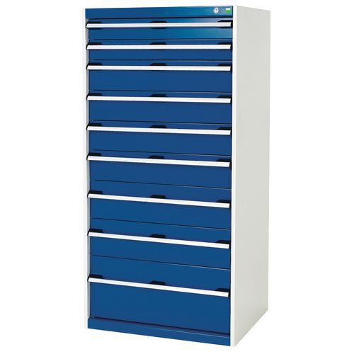 Warsztatowe szafki z szufladami Bott Cubio, 160 x 80 x 52,5-75 cm, 9 szuflad