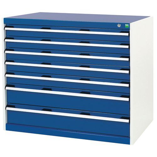 Szafki warsztatowe z szufladami Bott Cubio, 90 x 105 x 65-75 cm, 7 szuflad