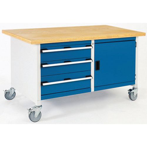 Mobilny stół warsztatowy Bott Cubio Storage, 84 x 150 x 75 cm, 3 szuflady, szafka, multipleks/linoleum
