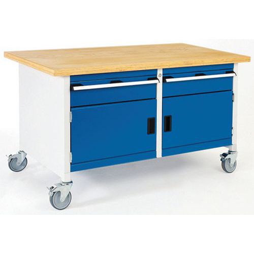 Mobilny stół warsztatowy Bott Cubio Storage, 84 x 150 x 75 cm, 2 szuflady, 2 szafki, multipleks/linoleum