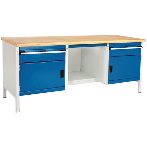Stół warsztatowy Bott Cubio Storage, 84 x 200 x 75 cm, 2 szafki, 2 szuflady, półki, multipleks/linoleum