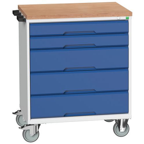 Stoły z szufladami mobilnymi Bott Verso, 98 x 80/105 x 55/60 cm, 5 szuflad, multipleks/linoleum/mata