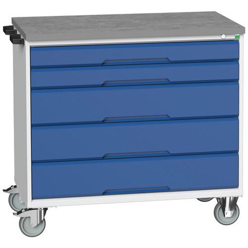 Stoły z szufladami mobilnymi Bott Verso, 98 x 80/105 x 55/60 cm, 5 szuflad, multipleks/linoleum/mata