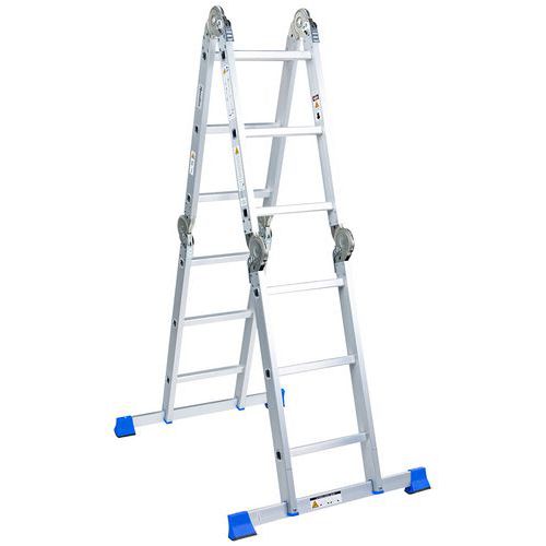 Drabina aluminiowa przegubowa Manutan Expert z platformą, 4 x 3 szczeble