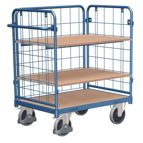 Wózki półkowe z uchwytem i bokami z siatki, do 400 - 500 kg, 3 półki