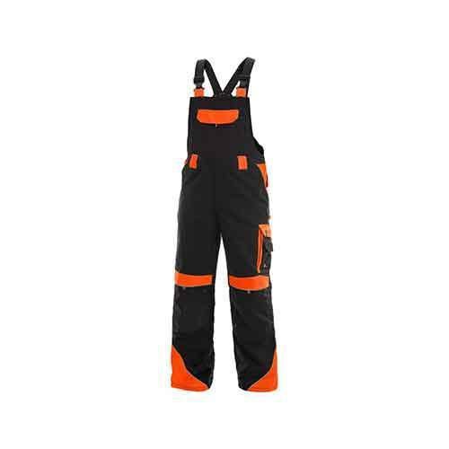 Męskie spodnie monterskie CXS Sirius Brighton z napierśnikiem i elementami odblaskowymi, czarne/pomarańczowe