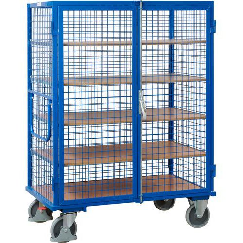 Wysokie wózki szafkowe zamykane na klucz z uchwytem i ściankami z siatki, do 500 kg, 5 półek