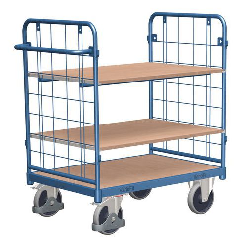 Wózki półkowe z uchwytem i bokami z siatki, do 400 - 500 kg, 3 półki