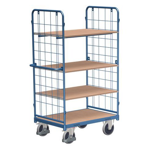 Wózki wysokiego składowania z uchwytem i bokami z siatki, do 400 - 500 kg, 4 półki