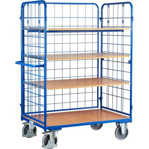 Wózki wysokiego składowania z uchwytem i bokami z siatki, do 400 - 500 kg, 4 półki