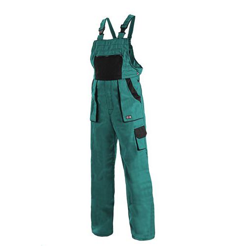 Damskie spodnie monterskie CXS z napierśnikiem, zielone/czarne