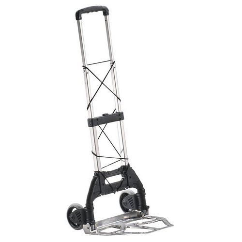 Składany aluminiowy wózek transportowy RU4 z pełnymi kołami i systemem mocowania, do 50 kg