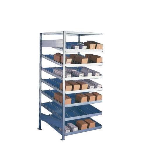 Regały metalowe z półkami skośnymi, dostawne, 200 x 100 x 50 - 80 cm, 1800 kg, 8 półek, srebrne Regały metalowe z półkami skośnymi, dostawne, 200 x 100 x 50 - 80 cm, 1800 kg, 8 półek, srebrne